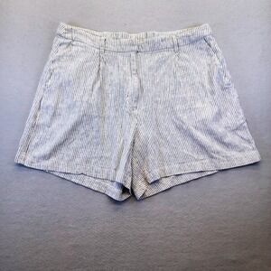 Old Navy Linen Blend Striped Shorts Womens XL High Waisted Coastal Grey White